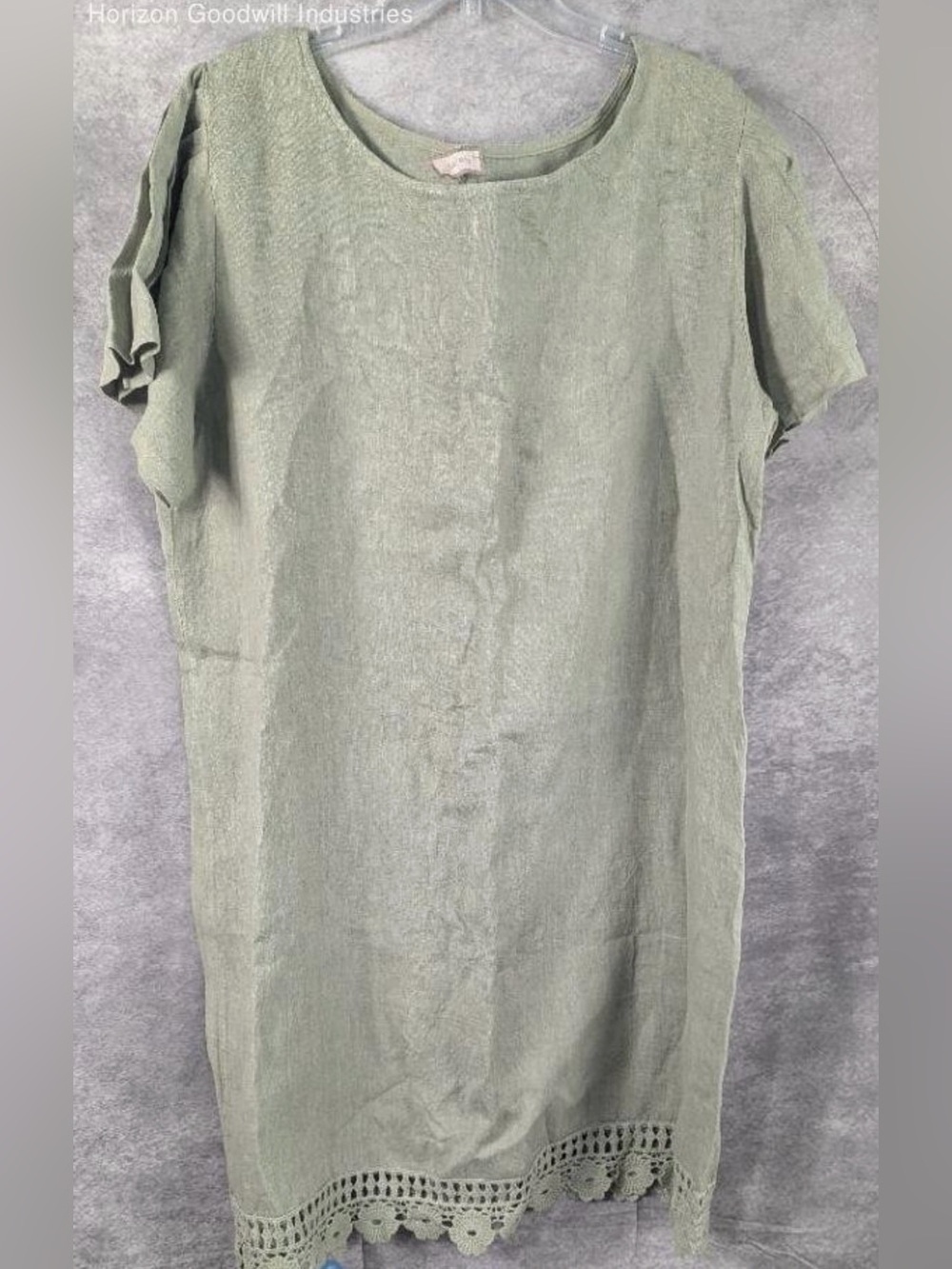 Women's Saiph Lab Olive Green Ruffled/Lace Edge Linen Shift Dress - Size 3XL
